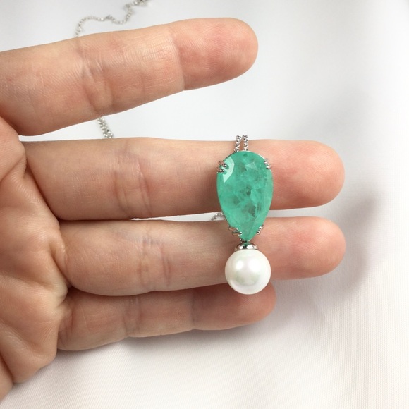 Colombian Emerald Fusion Necklace Shell Pearl - Picture 6 of 9